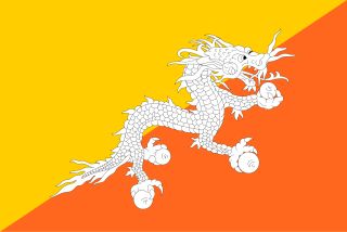 National flag of Bhutan, divided diagonally yellow and orange with a white dragon